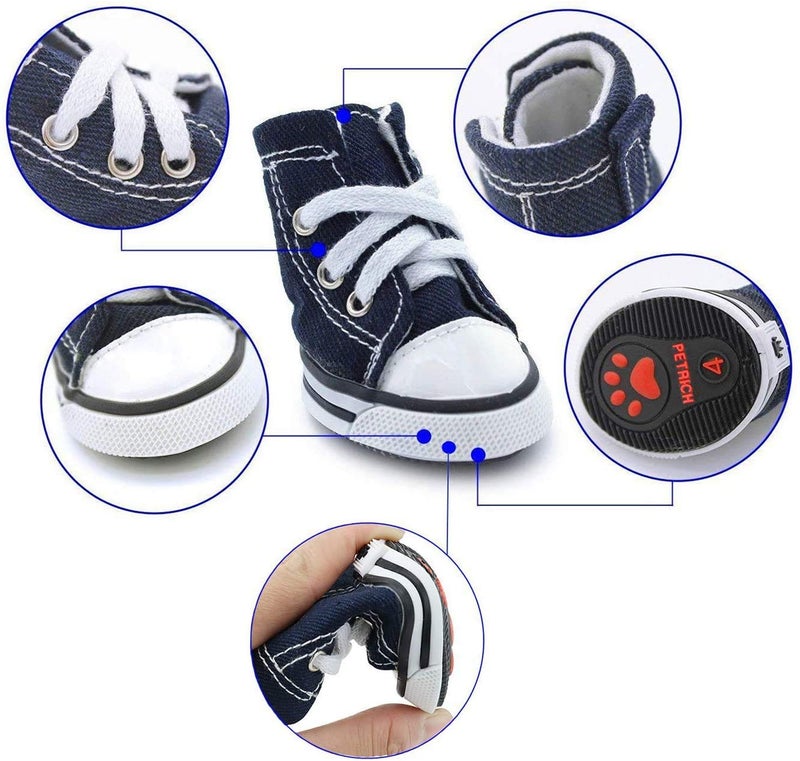 URBEST 4 Pcs Pet Dog Puppy Canvas Sport Shoes, Sneaker Boots, Outdoor Nonslip Causal Shoes (7#, Blue) - Image 2